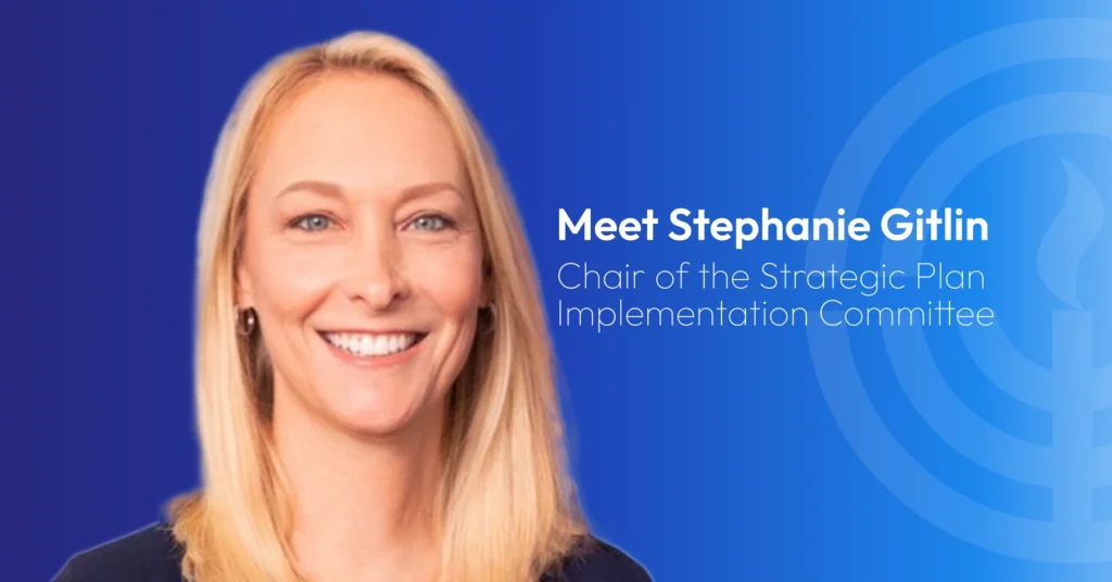 Stephanie Gitlin, Chair of the Strategic Plan Implementation Committee smiling direct to camera.